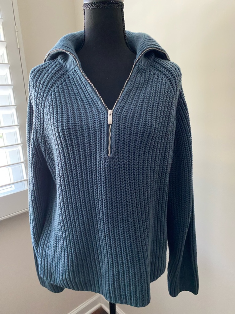 Women’s Half-Zip Chunky Knit Sweater - Blue